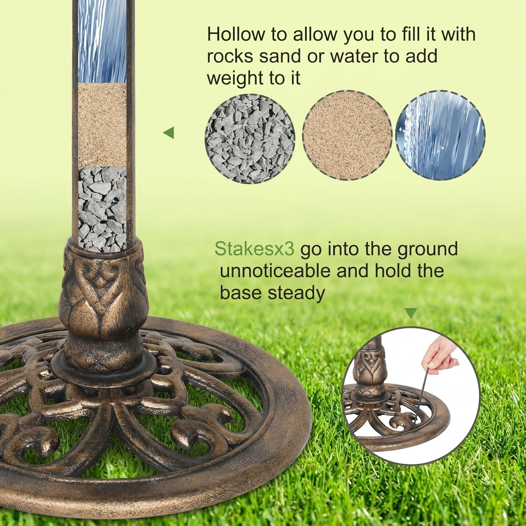 Perch & Petal 28 Inch Bird Bath with Solar Fountain