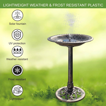Perch & Petal 28 Inch Bird Bath with Solar Fountain